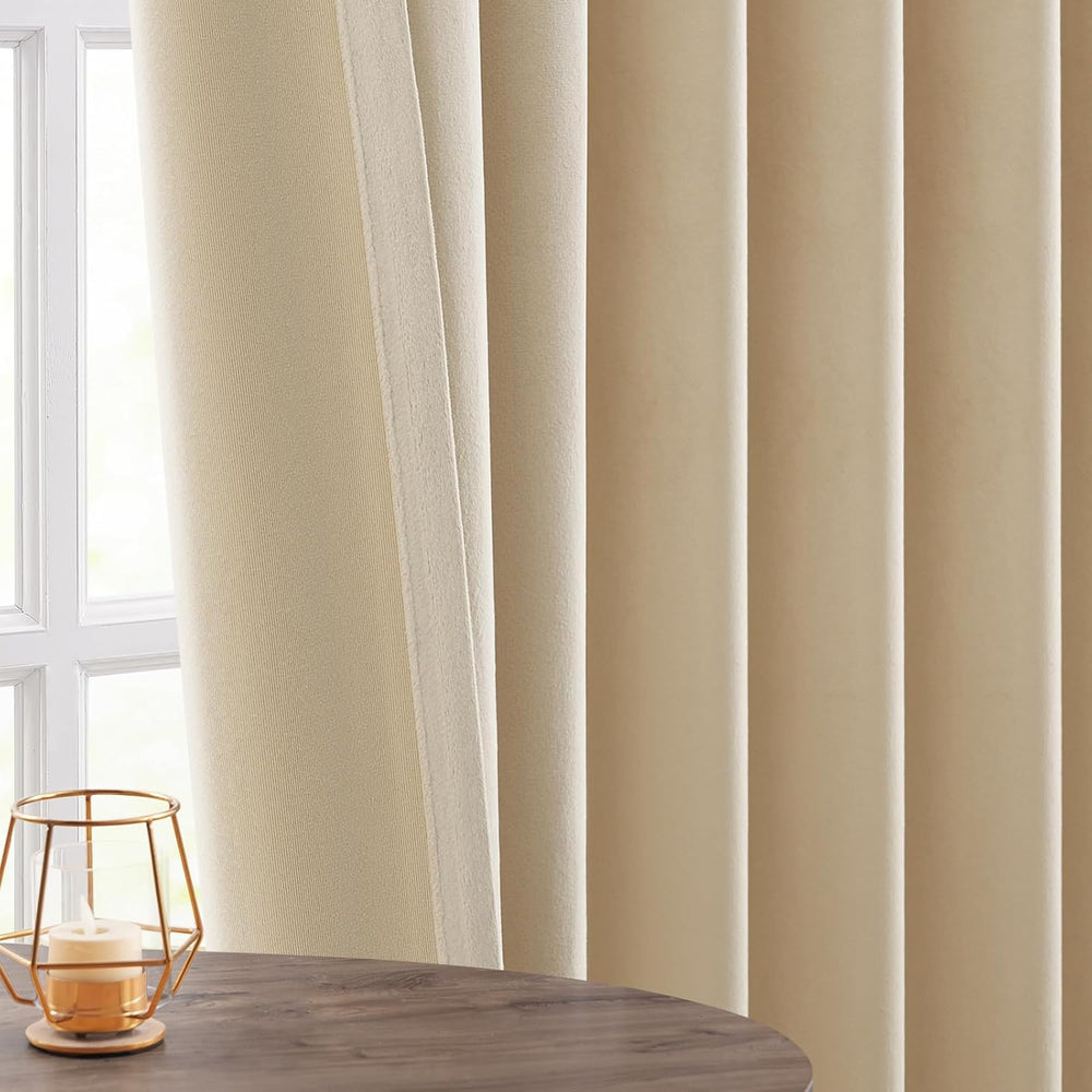 Topfinel Beige Velvet Curtains 84 Inches Long for Bedroom Living Room Neutura...