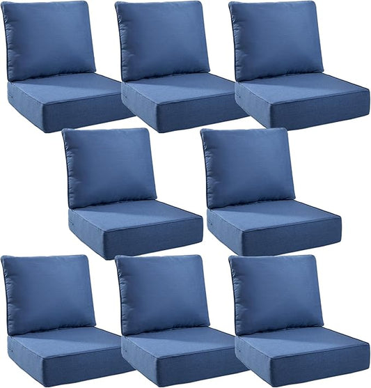 6" Thick Outdoor Cushions 24x24x6, 8-Set Deep Seat Patio Cushions by Pugire