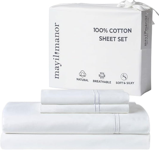 100% Natural Cotton Bed Sheets | 500 TC Single-Ply Sateen Weave King Size by MayilManor