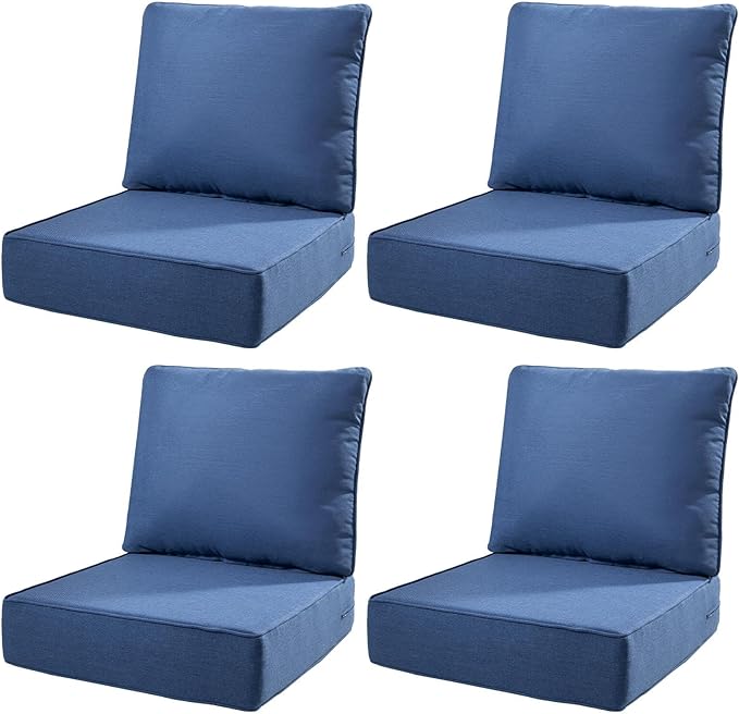 6" Thick Outdoor Cushions 22x24x6, 4-Set Deep Seat Patio Cushions by Pugire