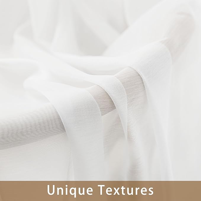 White Sheer Curtains 96 Inches Long, Privacy Semi Sheer Curtains - Image 4