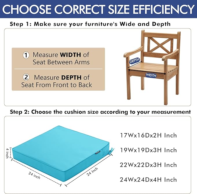 Outdoor Chair Cushions 24 x 24 Inch Waterproof Patio Chair Cushions - Image 4