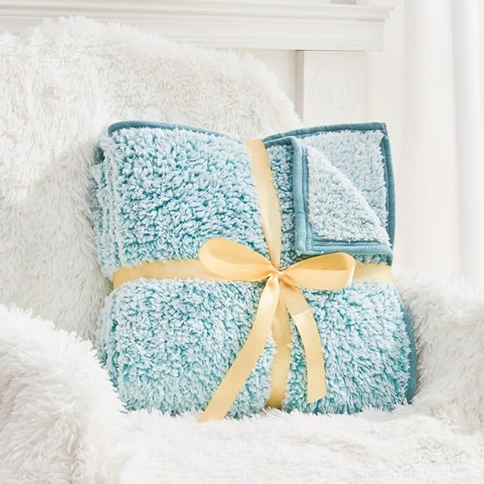 EMME Soft Sherpa Fleece Blanket Reversible Plush Fluffy Large Blanket, Light - Image 2