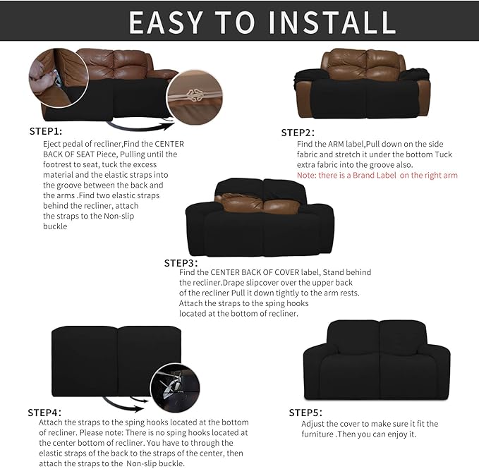 Easy-Going 6 Pieces Recliner Loveseat Stretch Sofa Slipcover Sofa Cover - Image 4