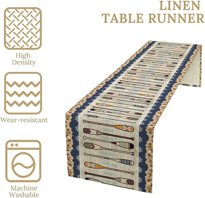 Lake Summer Paddle Nautical Table Runner Stripes Wood Grain Farmhouse Kitchen - Image 5