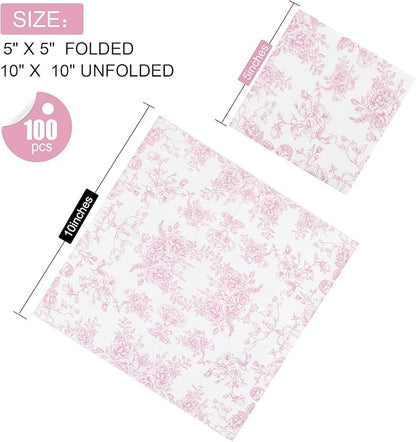 100 Pack Pink Floral Cocktail Napkins, Guest Hand Towels Disposable - Image 2