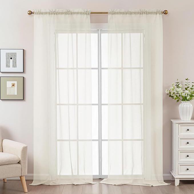 Ivory Sheer Curtains 96 Inches Long, Privacy Semi Sheer Curtains - Image 2