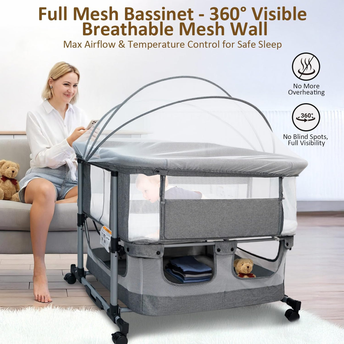 twin bassinet for 2 babies, rocking double bassinet, view 9