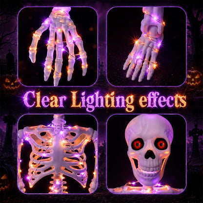 2Pack36 Halloween Skeleton Decoration with Orange&Purple Light