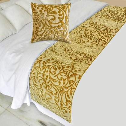 HomeCentric Beige Gold Decorative Bed Runner Queen 74"x18" by TheHomeCentric