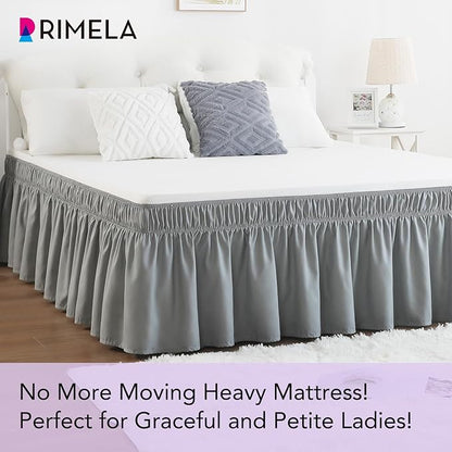 RIMELA Gray Queen Bed Skirt 12 Inch Drop, Elastic Bed Skirts Queen Size Dust - Image 2