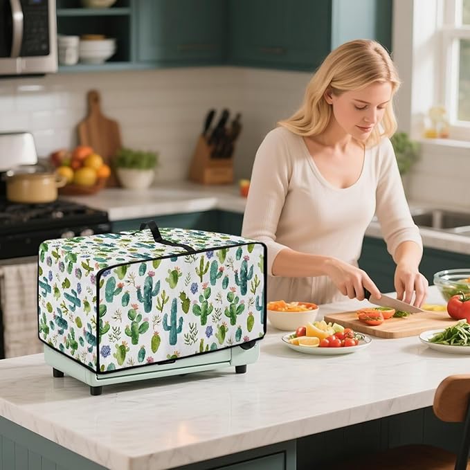Watercolor Cactus Floral Print Toaster Oven Cover Waterproof Polyester-Linen - Image 4