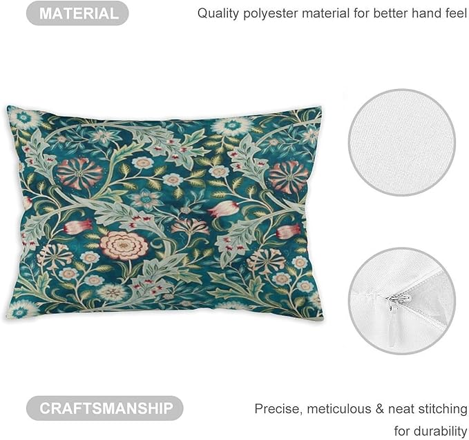 Teal Green Blue Vintage Floral Botanical William Morris Throw Pillow Covers - Image 3