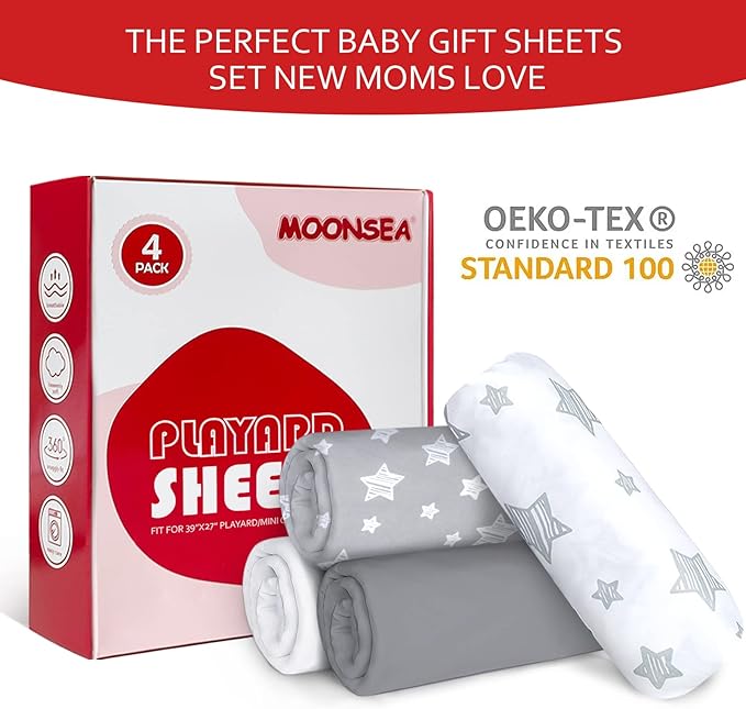 Pack and Play Sheets, 4 Pack Mini Crib Sheets, Stretchy Pack n Play Playard - Image 4