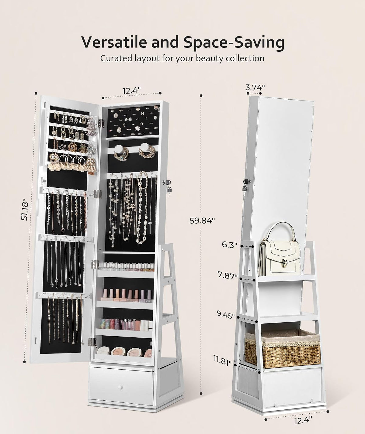 nicetree 360° swivel jewelry cabinet, full length mirror, package contents