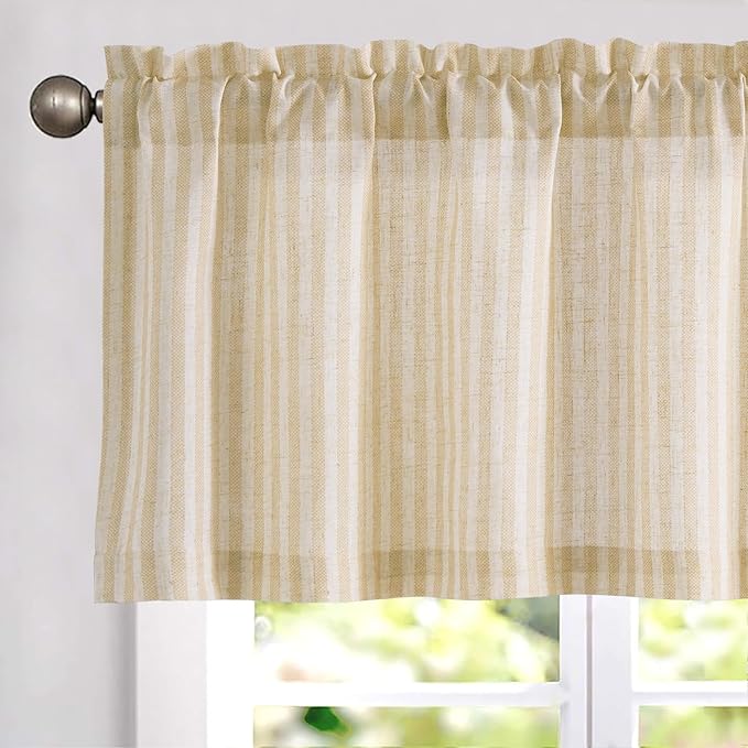 jinchan Valance Curtain Linen Textured Striped Window Curtain by JINCHAN