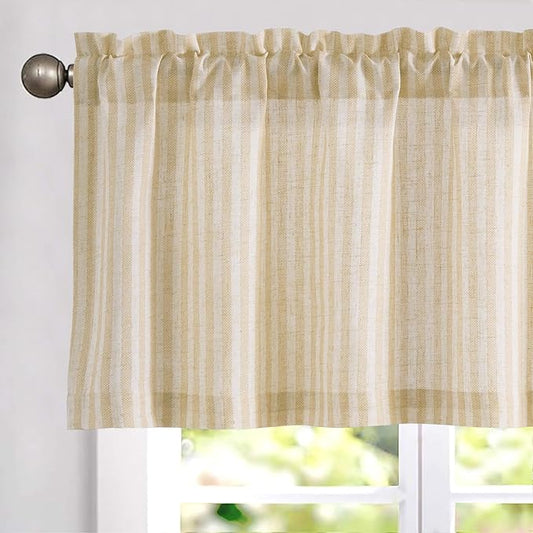 jinchan Valance Curtain Linen Textured Striped Window Curtain by JINCHAN