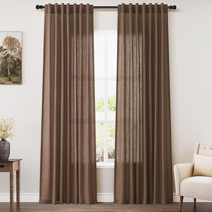 Caramel Brown Linen Curtains 84 Inches Long by Nanspring