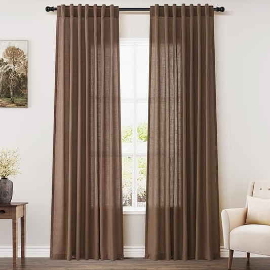 Caramel Brown Linen Curtains 84 Inches Long by Nanspring