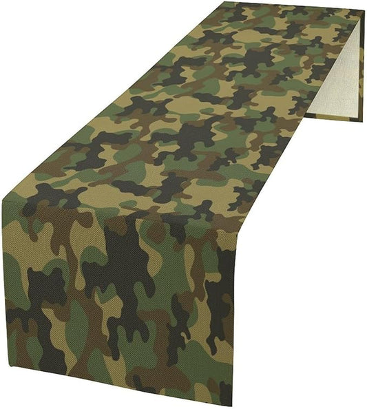 Camo Table Runner, Military Camouflage Coast Guard Force Soldier Hunting Themed by Unknown