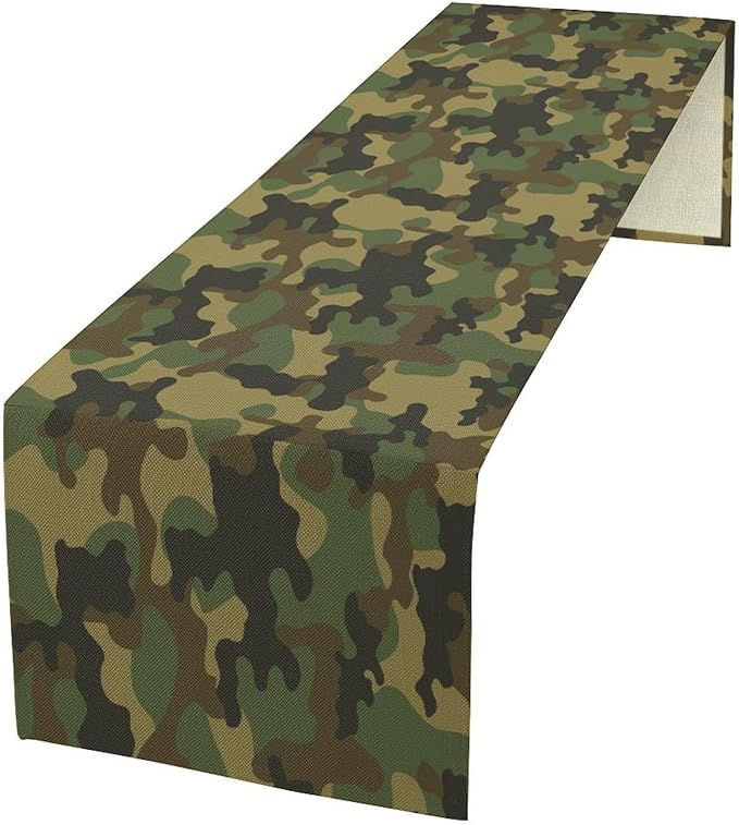 Camo Table Runner, Military Camouflage Coast Guard Force Soldier Hunting Themed by Unknown