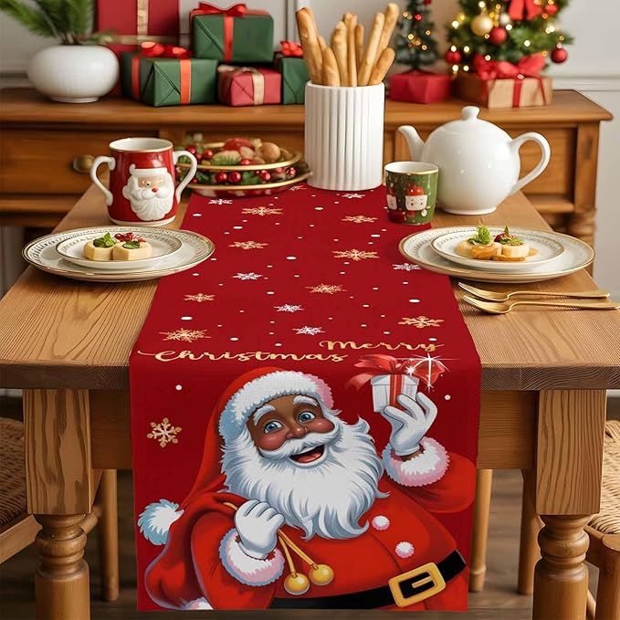 Black Santa Claus Table Runner, 18x72 Inch, Merry Christmas Table Runners Xmas - Image 4