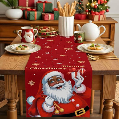 Black Santa Claus Table Runner, 13x108 Inch, Merry Christmas Table Runners Xmas - Image 4