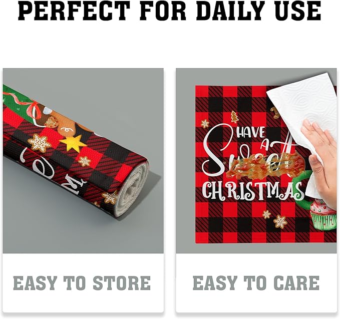 Giwawa Gingerbread Placemats Set of 4, Have A Sweet Christmas Red Black Buffalo - Image 6