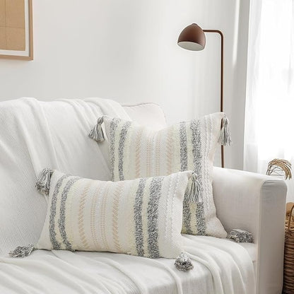 decorUhome Decorative Boho Throw Pillow Cover 12x20, Lumbar Accent Neutral - Image 7