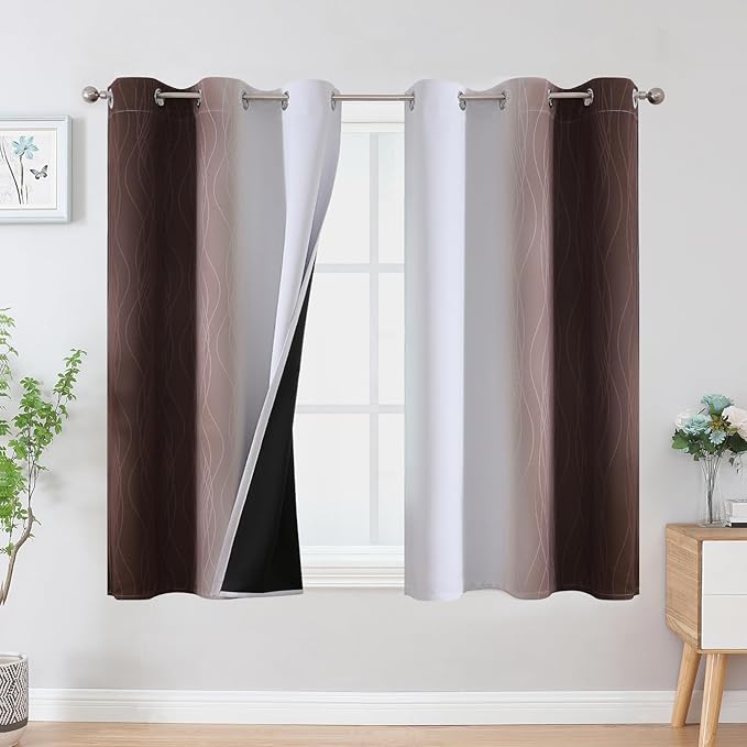 Estelar Textiler Brown and Greyish White Ombre Blackout Curtains 45 Inch Length by ESTELARTEXTILER