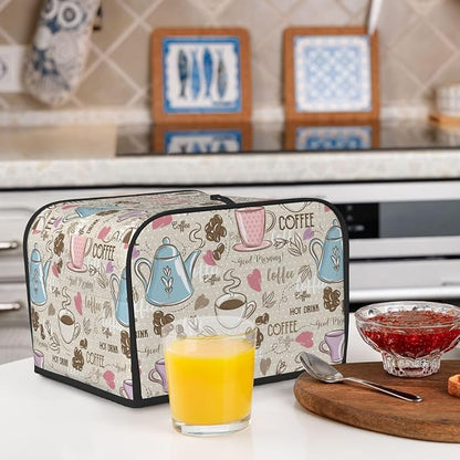 Beige Coffee Love Heart 4 Slice Toaster Cover, Waterproof Toaster Dust Cover - Image 7