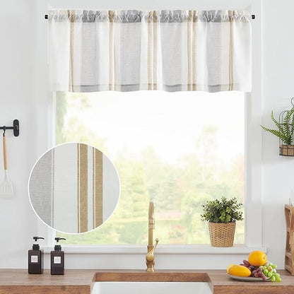 jinchan Striped Valance Farmhouse Window Treatment Linen Textured Drapes - Image 2