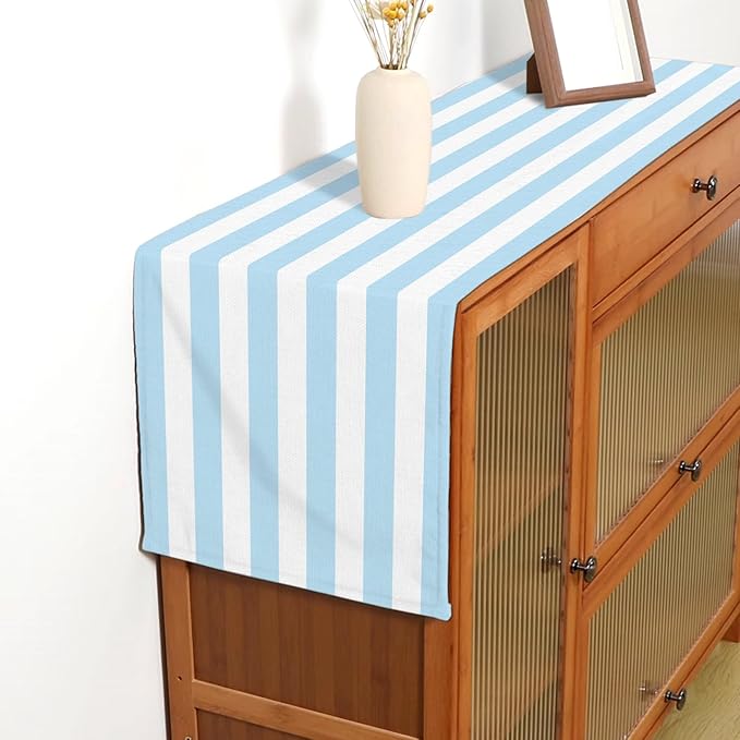 Light Blue and White Cabana Striped Table Runner Coastal Theme Wedding Party - Image 6