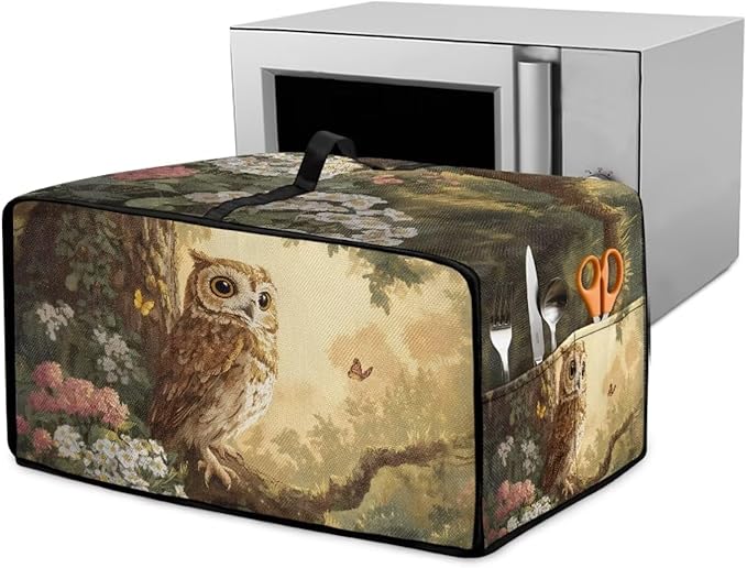 Owl Floral Tree Butterfly Print Microwave Oven Dust Cover Heavy Duty Microwave by HwzdsyxlCreativeHomeDecor