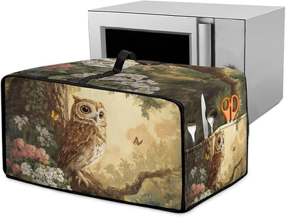Owl Floral Tree Butterfly Print Microwave Oven Dust Cover Heavy Duty Microwave by HwzdsyxlCreativeHomeDecor