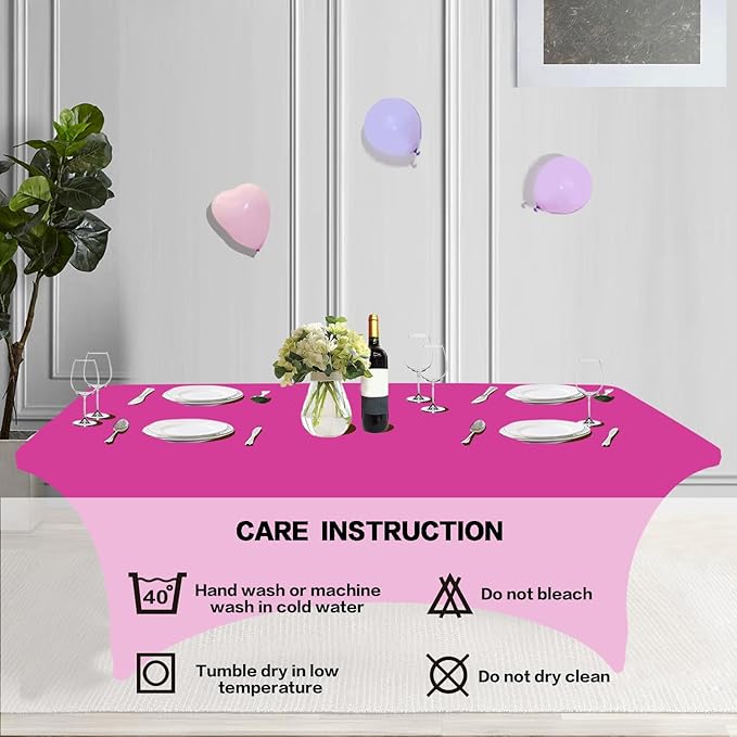 IVAPUPU 2 Pack 4FT Table Cloth for Rectangular Fitted Events Stretch Fuchsia - Image 5