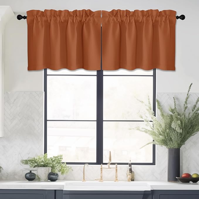 NICETOWN Burnt Orange Valance for Windows, Rod Pocket Thermal Insulated Short - Image 2