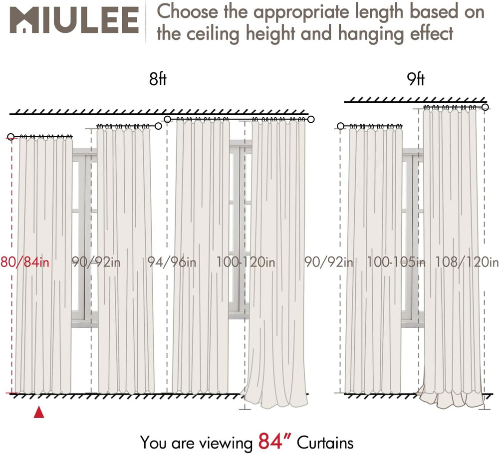 MIULEE 100% Blackout Back Tab Pleat Linen Curtains 50" Wx84 L,Chambray Blue