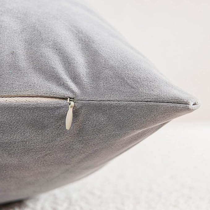 Decorative Pillow Cases 20x20 Light-Grey: 2 Pack Cozy Soft Velvet Square Throw - Image 2