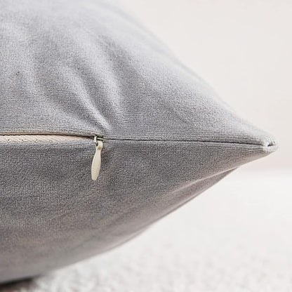 Decorative Pillow Cases 20x20 Light-Grey: 2 Pack Cozy Soft Velvet Square Throw - Image 2