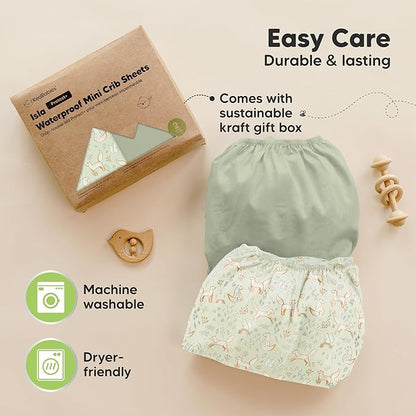 2-Pack Waterproof Pack and Play Sheets, Mini Crib Sheets Fitted - Image 8