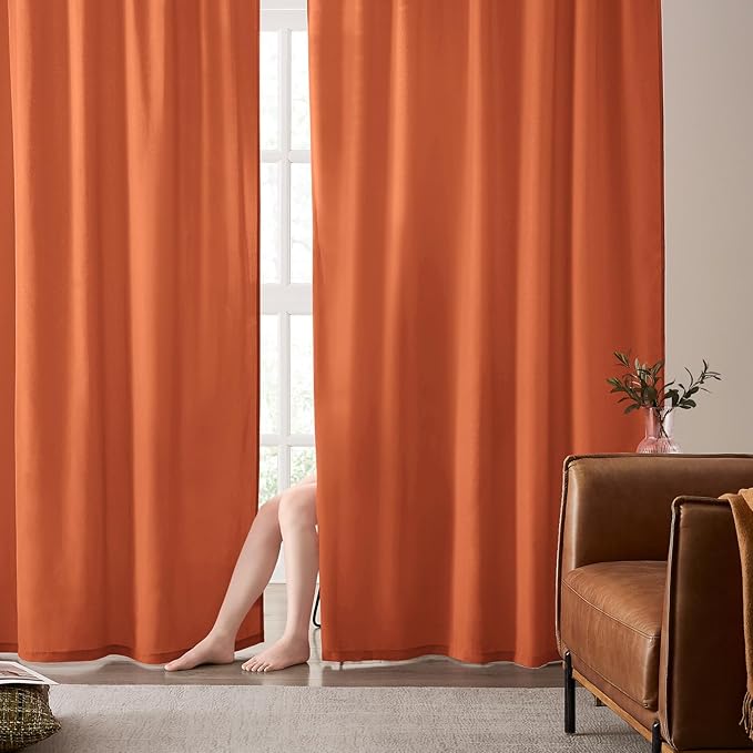 HOMEIDEAS Fall Burnt Orange Privacy Semi Sheer Curtains Non-See-Through 54 - Image 2