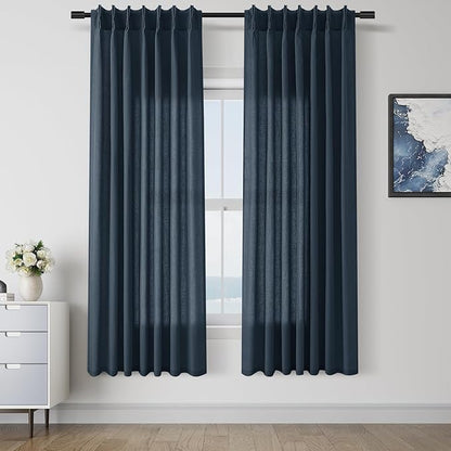 Denim Blue Pinch Pleated Linen Curtains 72 Inch Length 2 Panels - Image 8