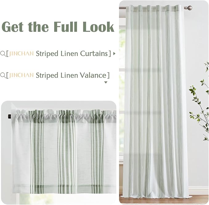 jinchan Striped Linen Valance Curtain 16 Inch Vertical Striped Valance - Image 8