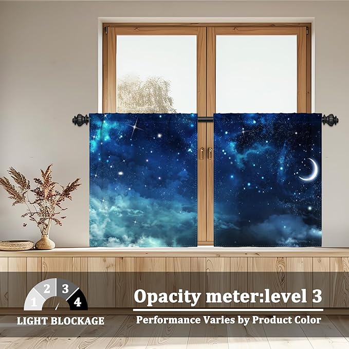 Renaiss 26 x 36 Inch Galaxy Small Kitchen Tier Curtains Space Nebula Cafe Half - Image 3