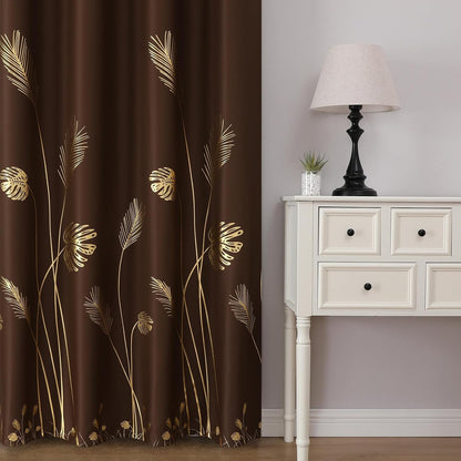 estelar textiler brown blackout patterned curtains for living shown in use