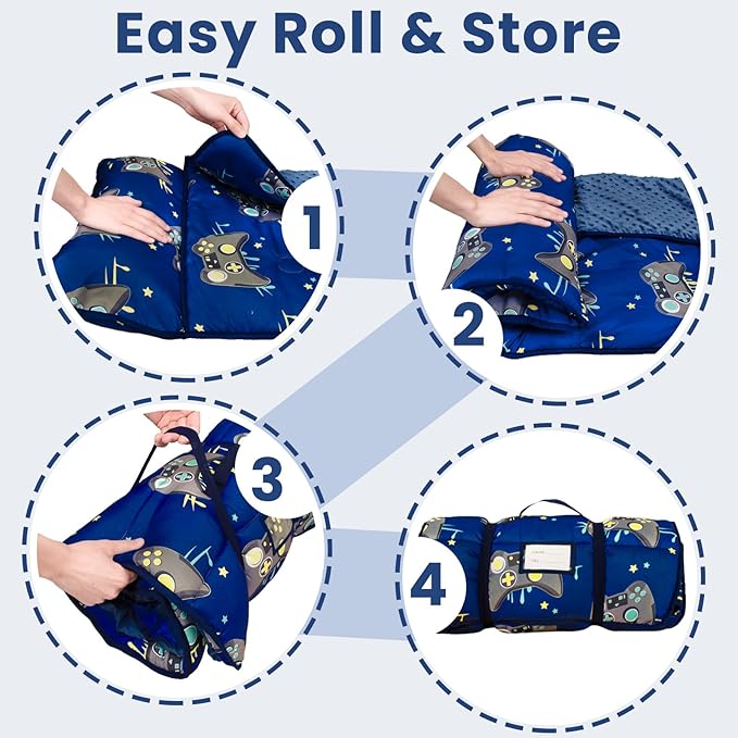 Toddler Nap Mat with Pillow and Minky Blanket, Large 55"x35" Sleeping Bag - Image 7