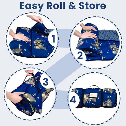 Toddler Nap Mat with Pillow and Minky Blanket, Large 55"x35" Sleeping Bag - Image 7