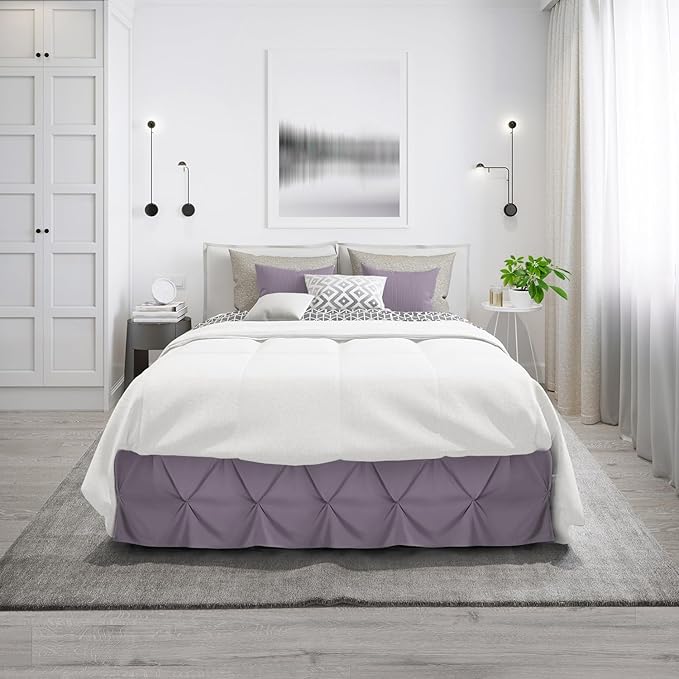 Nestl Grayish Purple Bed Skirt Full Size, Pinch Pleat Full Bed Skirt, Hotel - Image 9