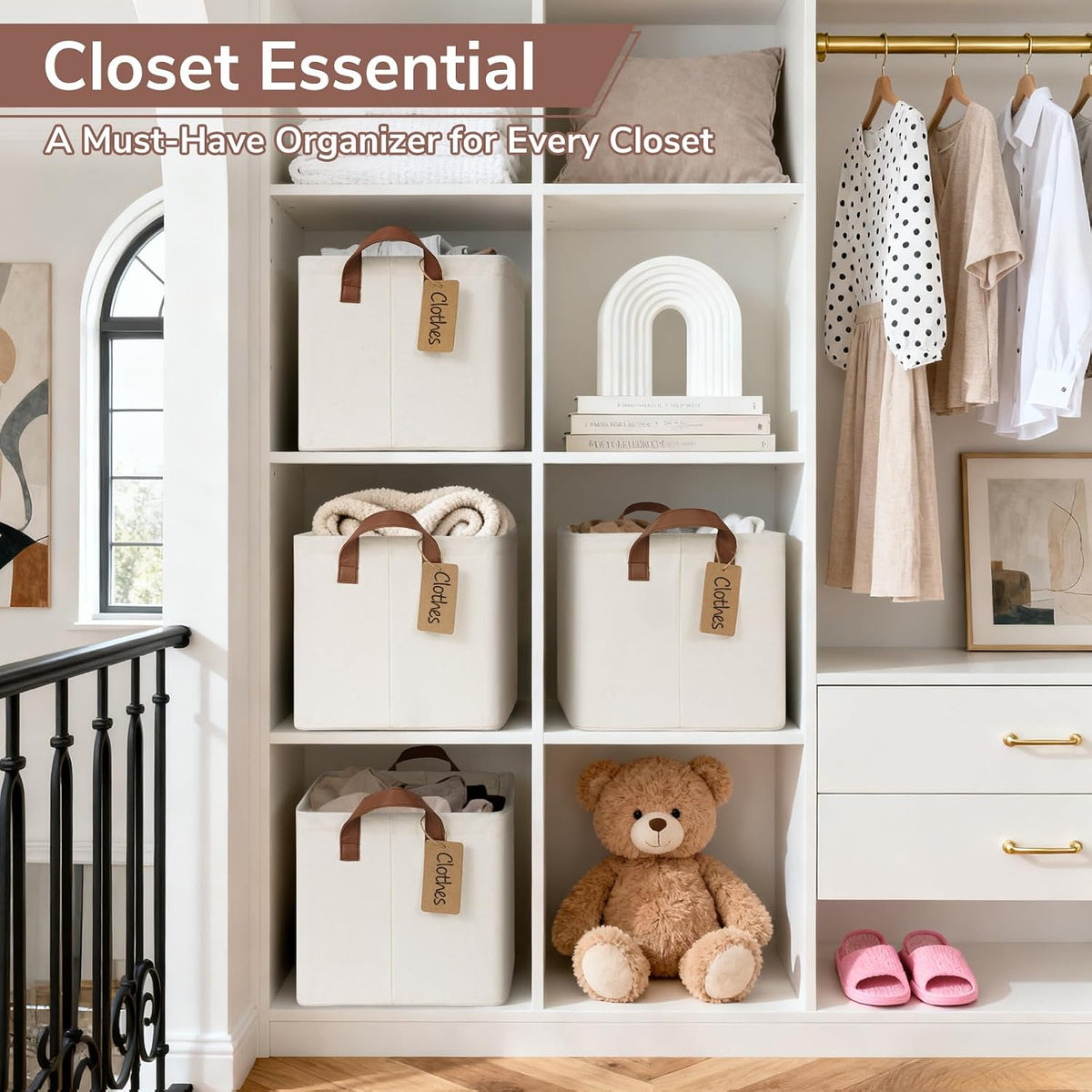 chicvita 4 pack large fabric storage baskets for shown in use